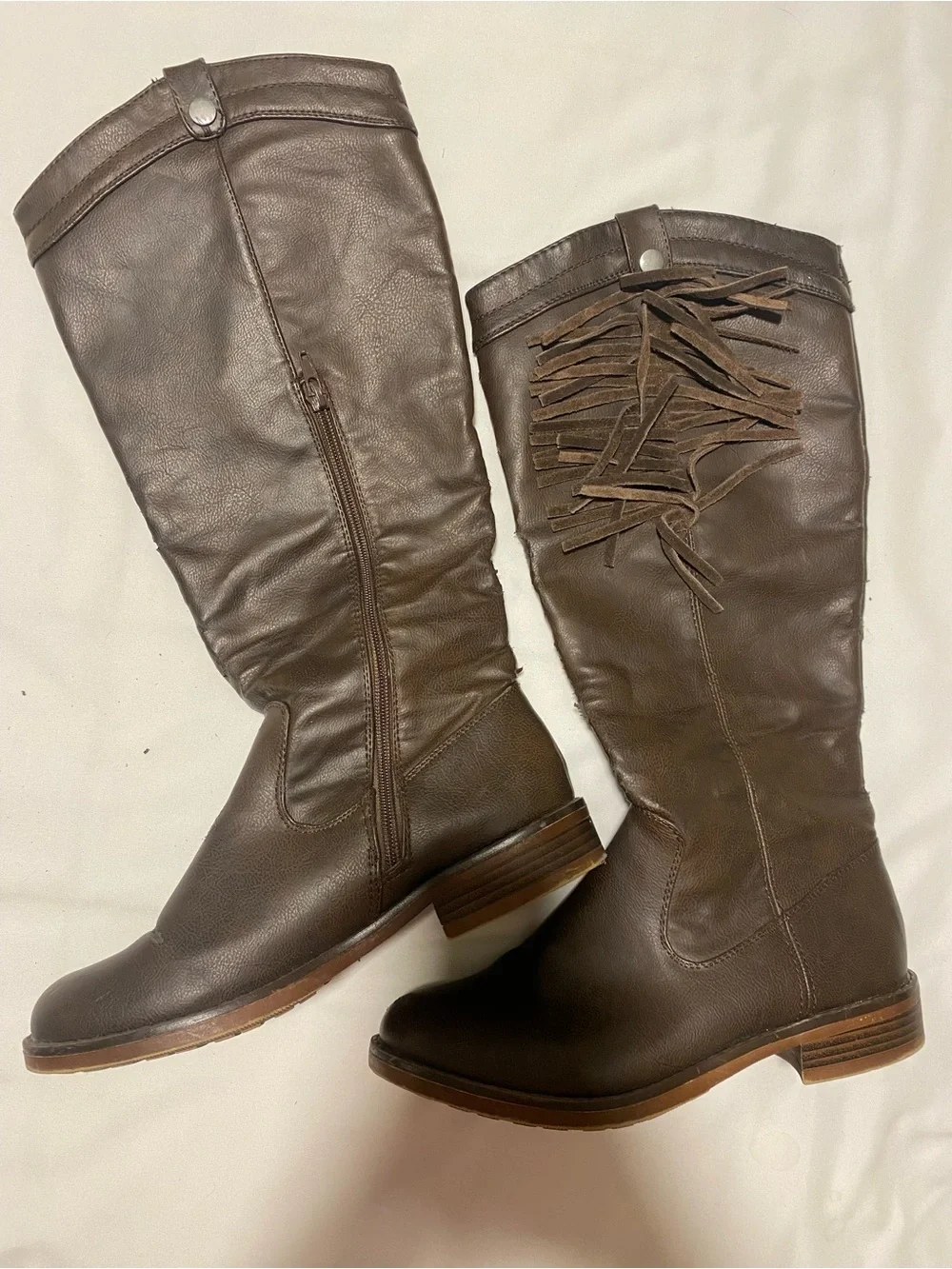 Women's Brown Fringe and Leather Tall Knee High Boots Southern Look